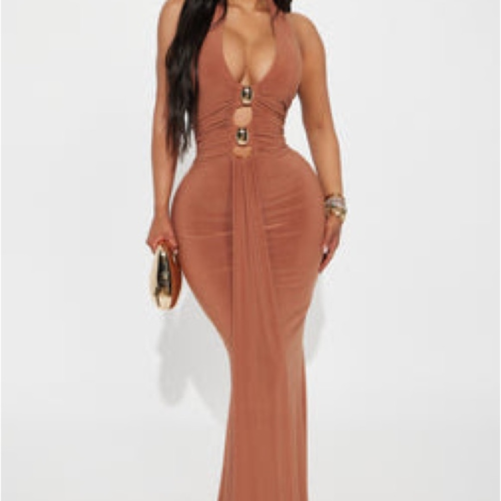 Alaia Draped Halter Maxi Dress - Copper (VIRAL)